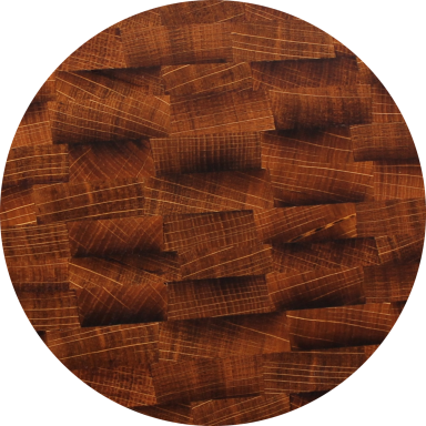 Close-up of White Oak cutting board made from wine barrel staves